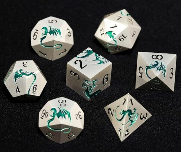 Set de dés en métal argent - Au Dragon Ivre